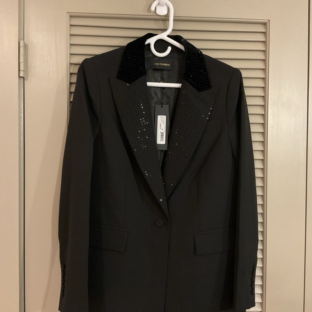 Kobi Halperin NWT Black Blazer with Rhinestone Lapel